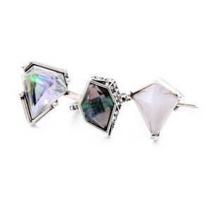 NWT Silver Geometric Resin Ring Set – Adjustable Trendy Statement Rings – Bold G